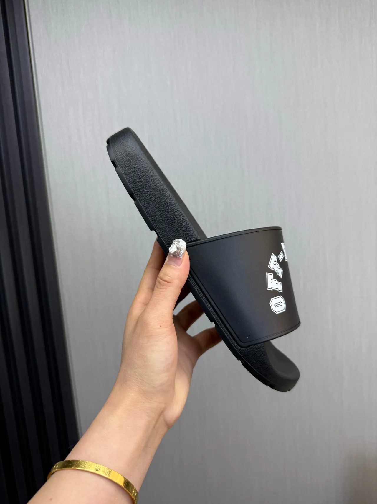 Off-White Slide Noir Construction Caoutchouc Moulé Sangle Unique Large Chaussons 6