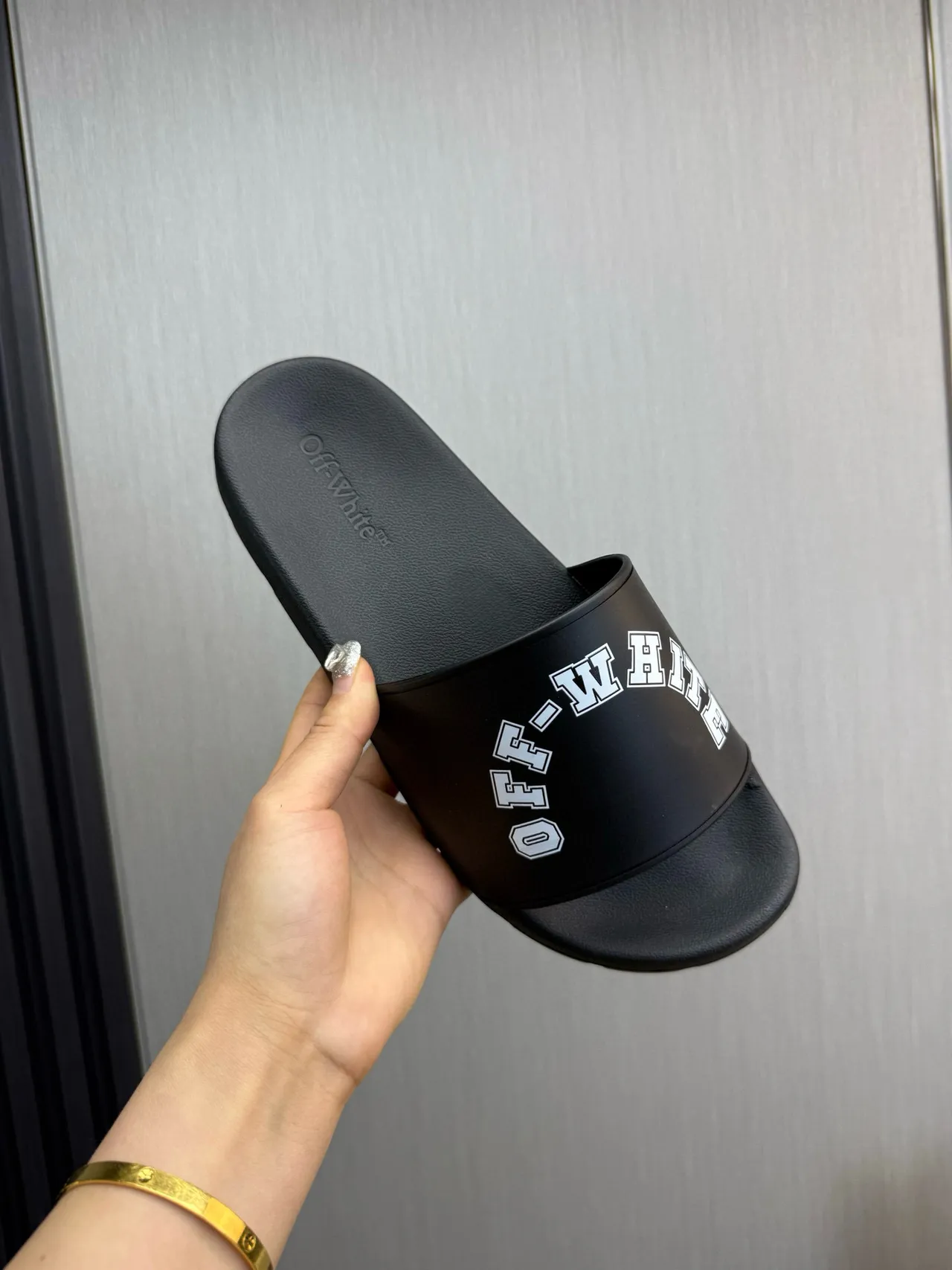 Off-White Slide Noir Construction Caoutchouc Moulé Sangle Unique Large Chaussons 7