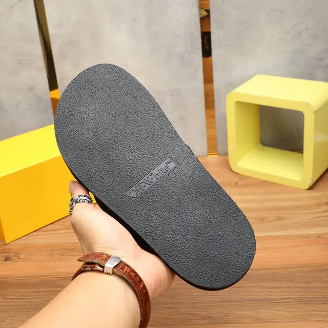 Off-White Slide Black Silver Industrial Strap Design Embroidered Logo Slippers 9