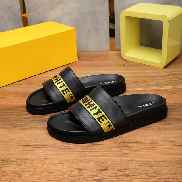 Off-White Slide Black Yellow Platform Sole Industrial Tape Strap Slippers 2