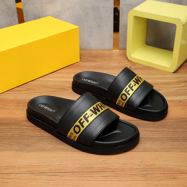 Off-White Slide Black Yellow Platform Sole Industrial Tape Strap Slippers 3
