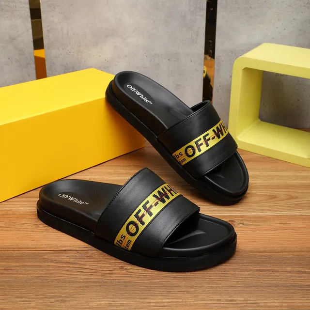 Off-White Slide Black Yellow Platform Sole Industrial Tape Strap Slippers 4