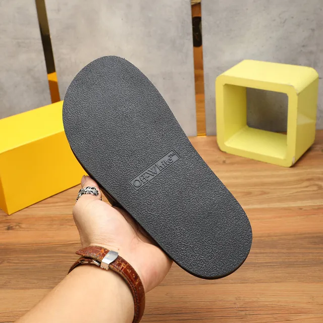 Off-White Slide Black Yellow Platform Sole Industrial Tape Strap Slippers 6
