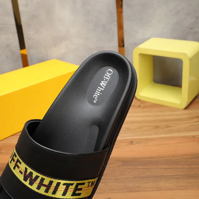 Off-White Slide Black Yellow Platform Sole Industrial Tape Strap Slippers 7