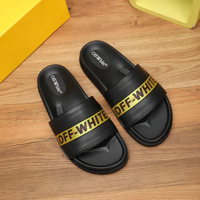 Off-White Slide Black Yellow Platform Sole Industrial Tape Strap Slippers 8