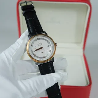 Omega De Ville Black Gold Two-Tone Case Roman Numerals Mechanical Watch