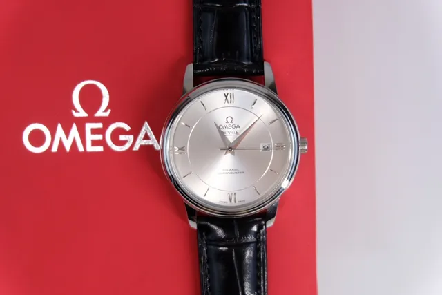 Omega De Ville Co-Axial Chronometer Silver Dial Black Leather Strap Mechanical Watch 4