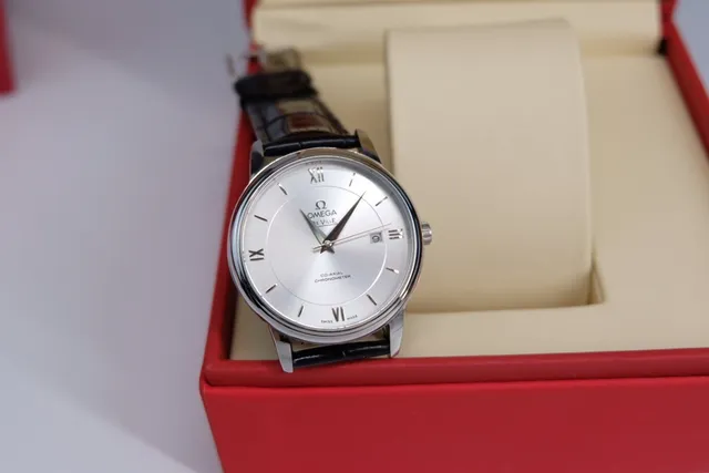 Omega De Ville Co-Axial Chronometer Silver Dial Black Leather Strap Mechanical Watch 5