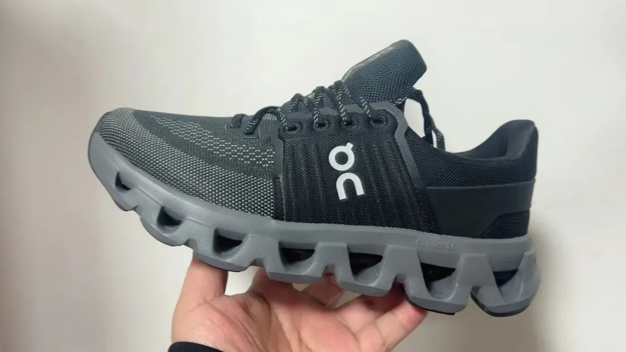 On Black Gray Engineered Mesh Upper Segmented CloudTec Midsole Lifestyle Sneakers 6