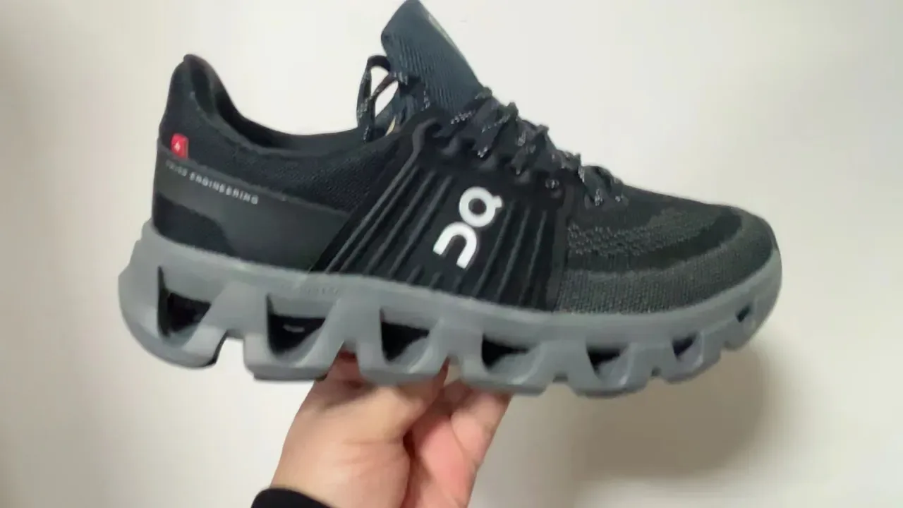 On Black Gray Engineered Mesh Upper Segmented CloudTec Midsole Lifestyle Sneakers 7