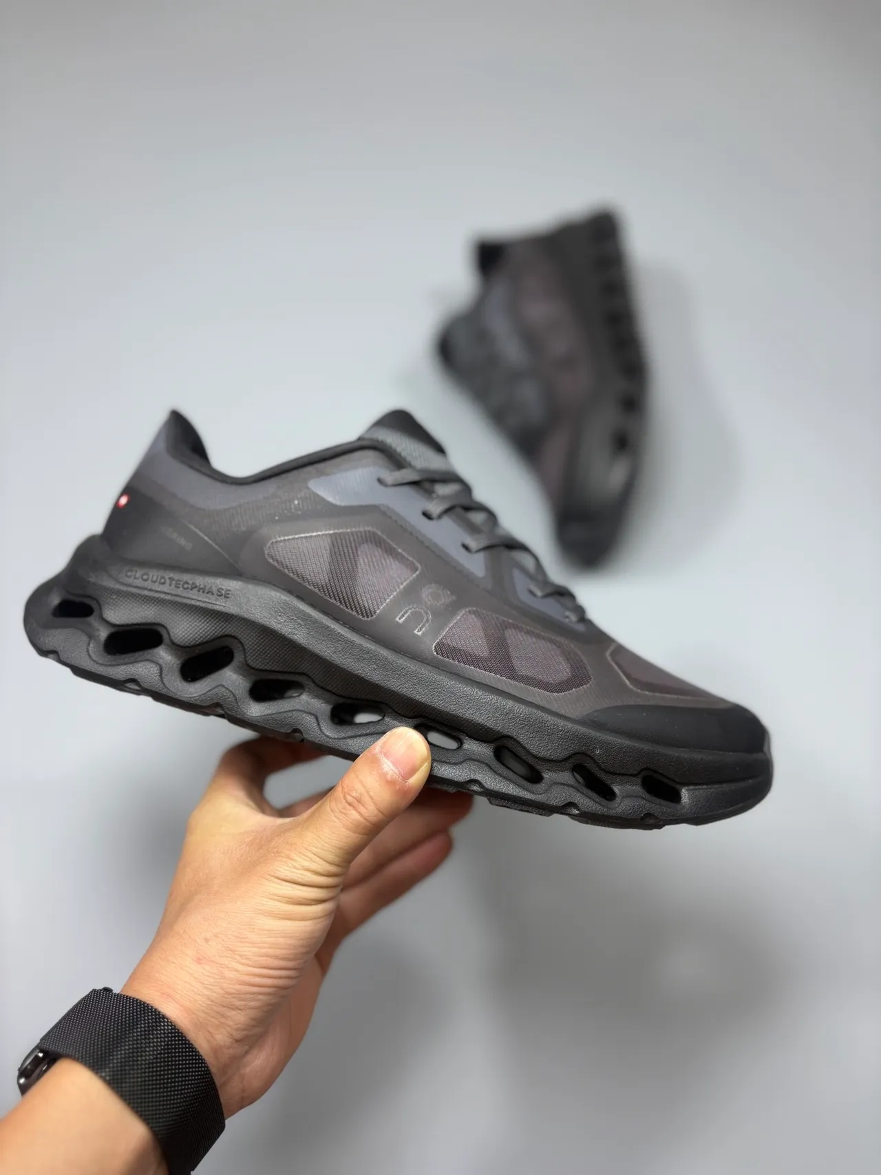On Black Open-Cell CloudTec Phase Midsole Engineered Mesh Upper Running Shoes 6