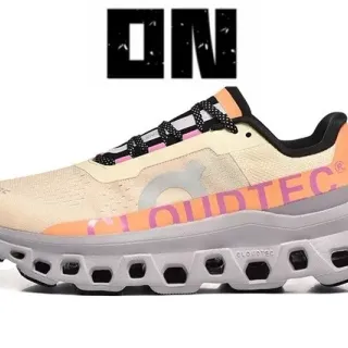 On Cloudmonster beige naranja rosa zapatillas de correr