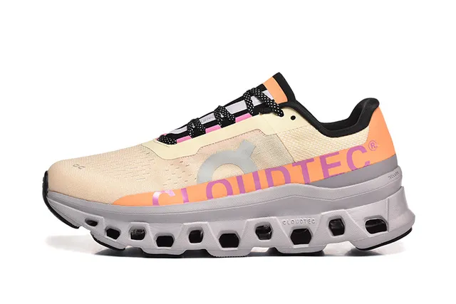 On Cloudmonster Beige Orange Pink Running Shoes 4