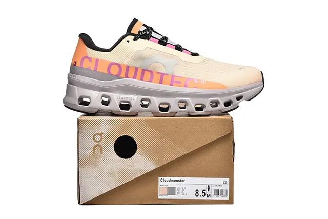 On Cloudmonster Beige Orange Pink Running Shoes 5
