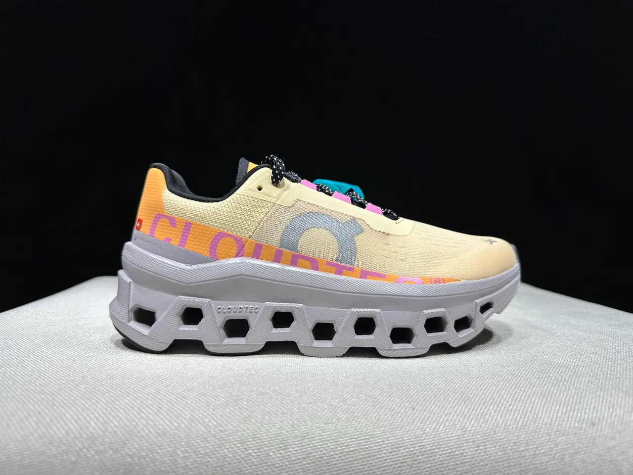 On Cloudmonster Beige Orange Pink Running Shoes 7