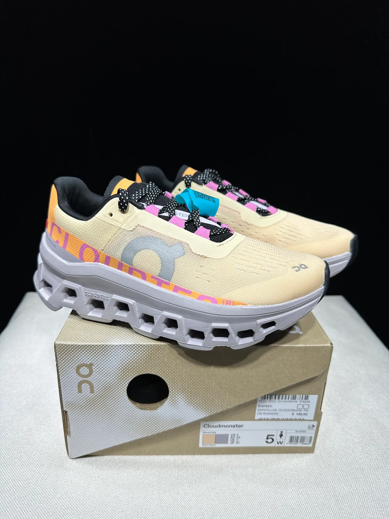 On Cloudmonster Beige Orange Pink Running Shoes 13