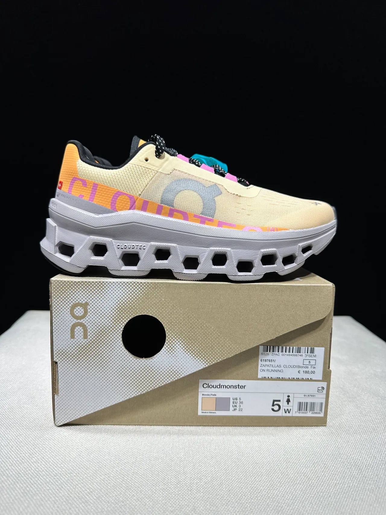 On Cloudmonster Beige Orange Pink Running Shoes 14