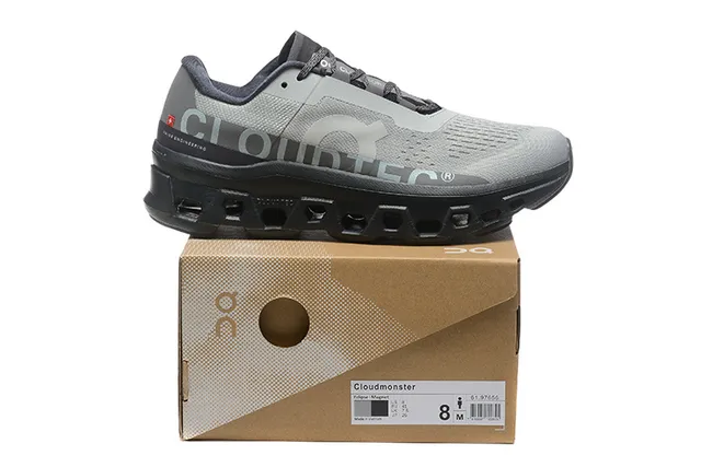 On Cloudmonster Gray Black Running Shoes 2