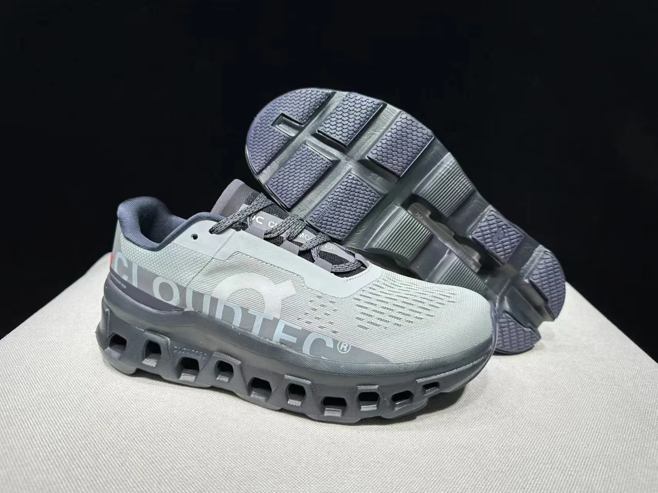 On Cloudmonster Gray Black Running Shoes 10