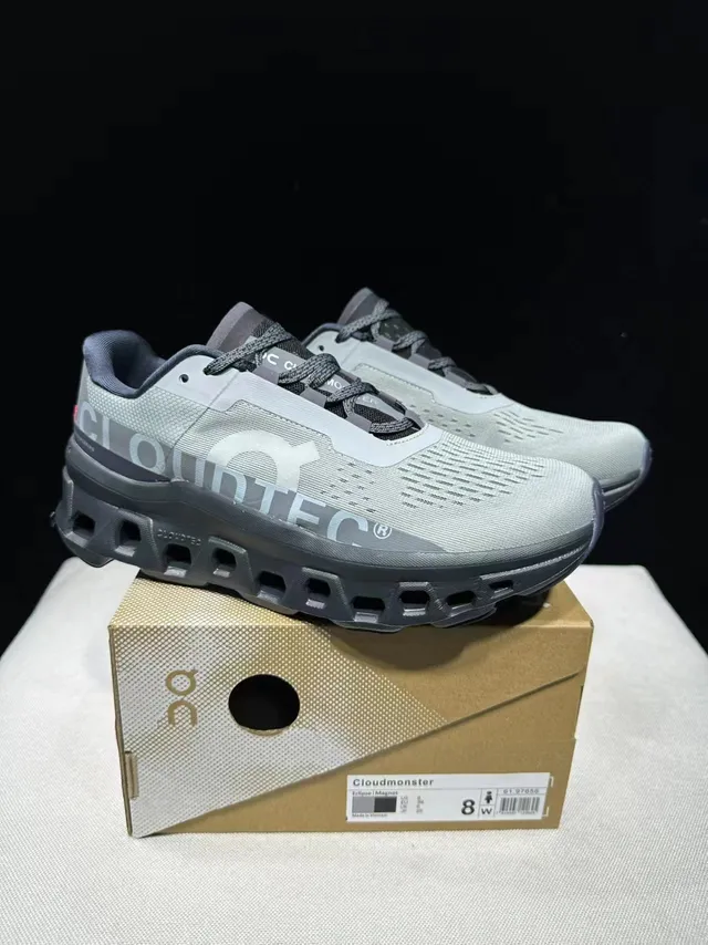 On Cloudmonster Gray Black Running Shoes 13