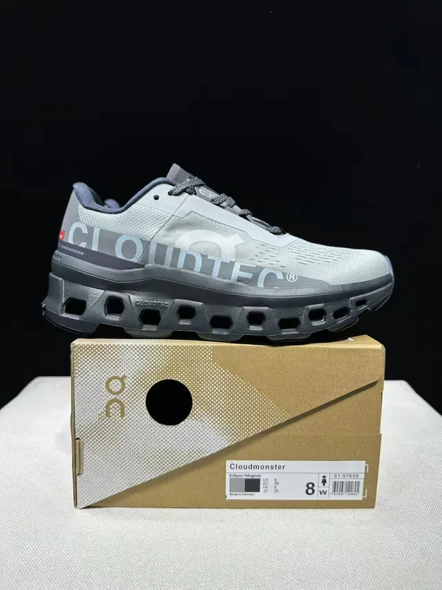 On Cloudmonster Gray Black Running Shoes 14
