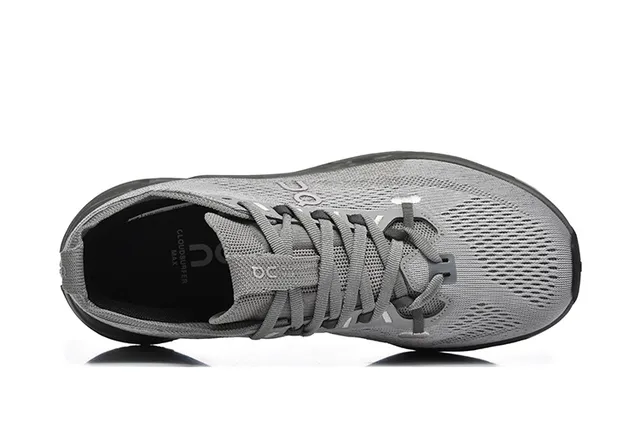 On Gray Black Engineered Knit Upper Open Hexagonal CloudTec Pods Running Shoes 3