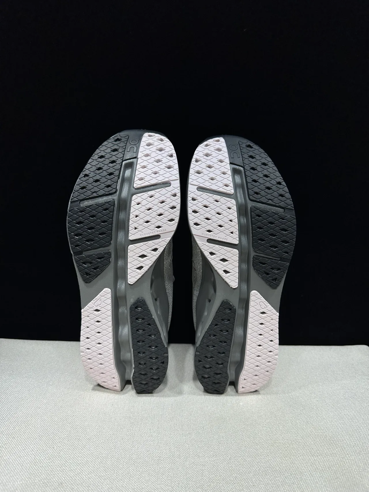 On Gray Black Engineered Knit Upper Open Hexagonal CloudTec Pods Running Shoes 6
