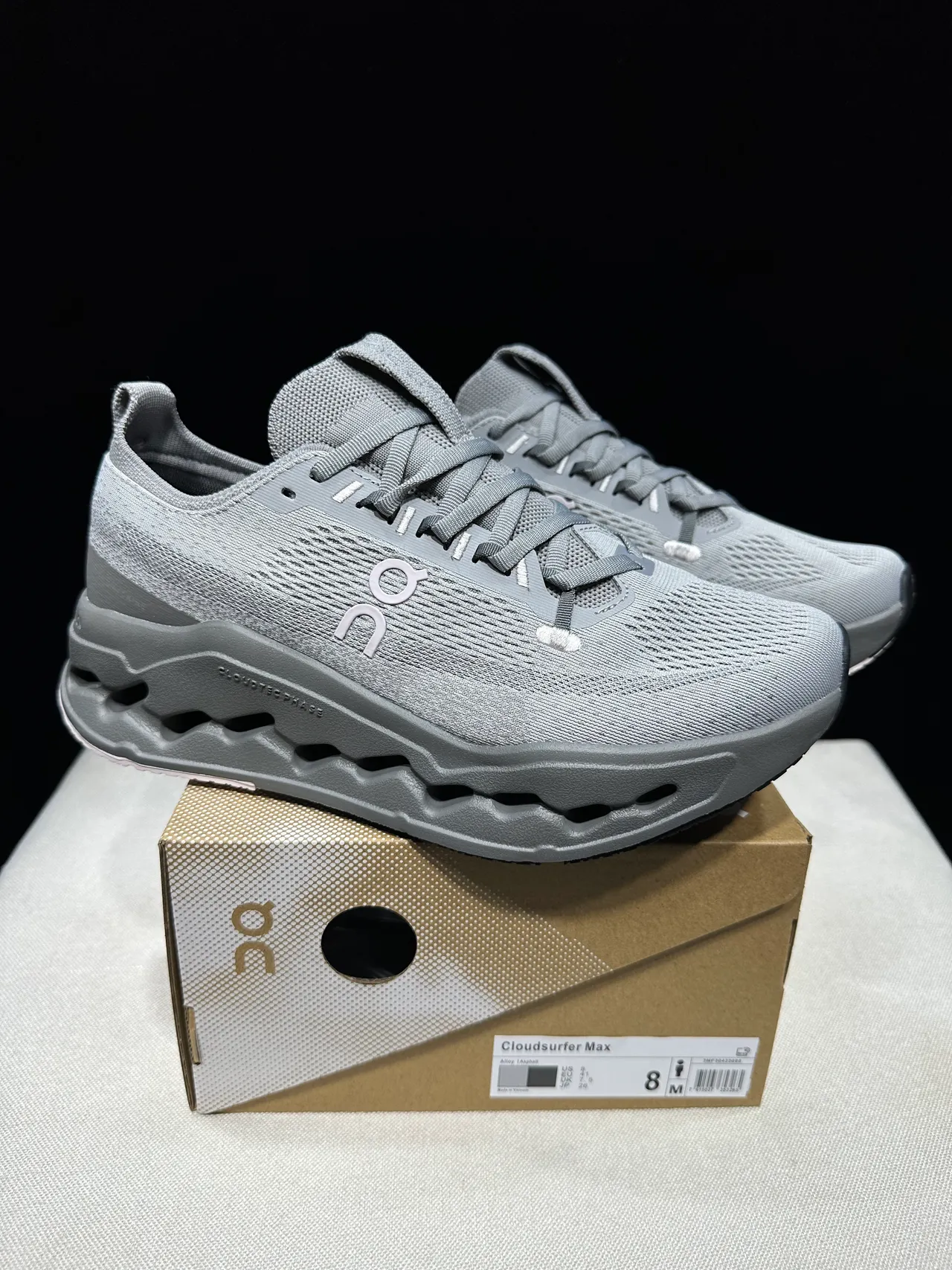 On Gray Black Engineered Knit Upper Open Hexagonal CloudTec Pods Running Shoes 13