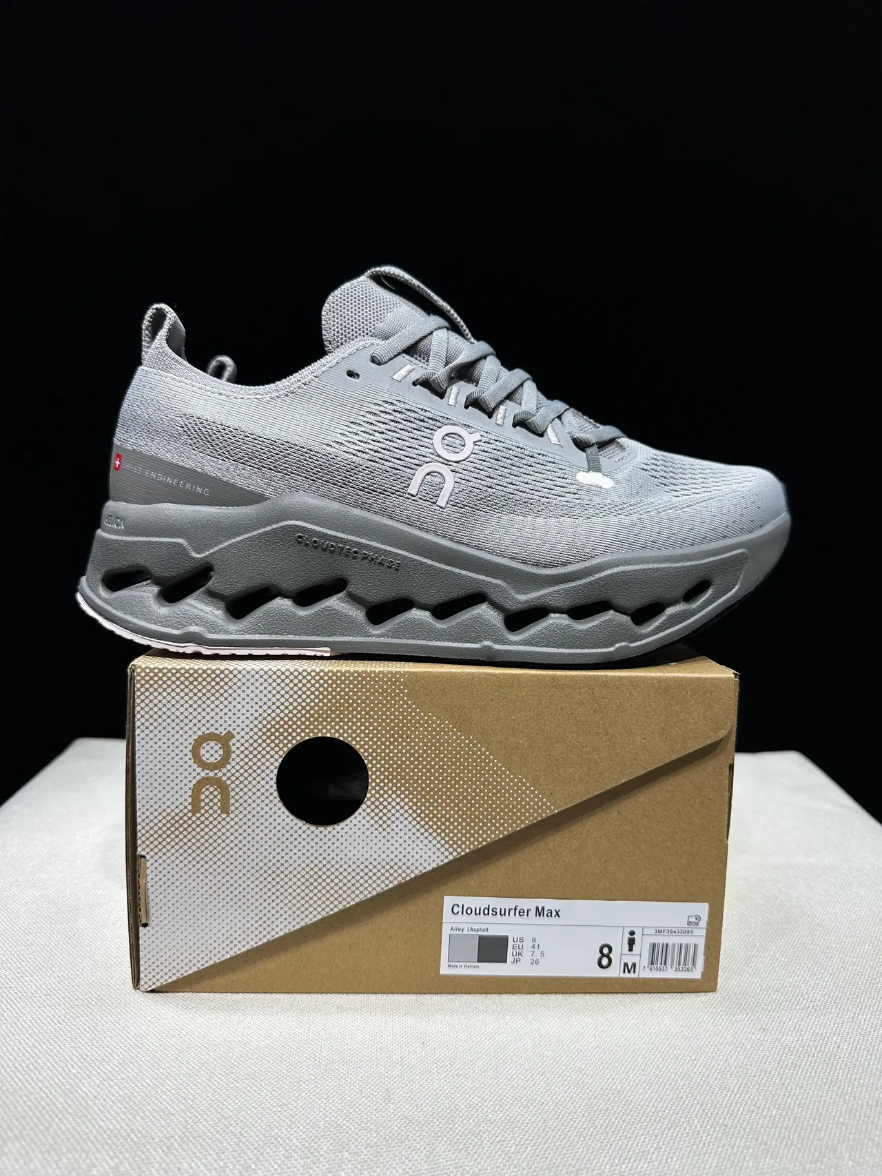 On Gray Black Engineered Knit Upper Open Hexagonal CloudTec Pods Running Shoes 14
