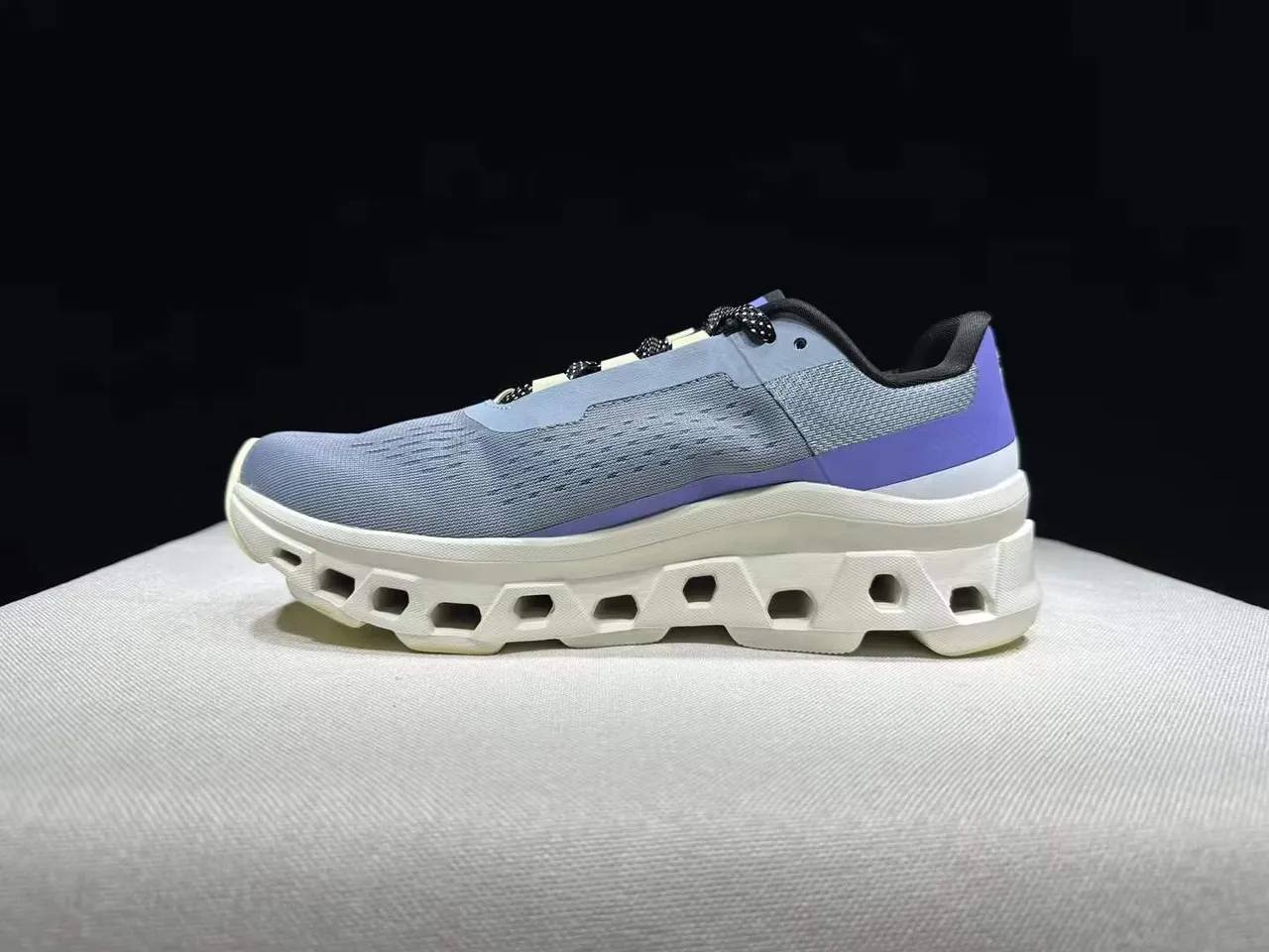 On Gray Purple Engineered Knit Upper Open Hexagonal CloudTec Midsole Sneakers 3