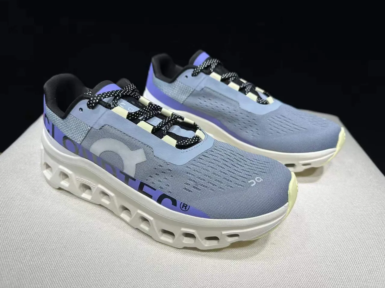 On Gray Purple Engineered Knit Upper Open Hexagonal CloudTec Midsole Sneakers 5