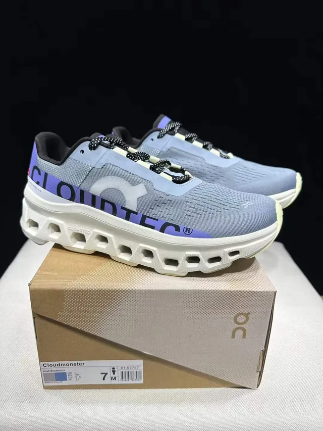 On Gray Purple Engineered Knit Upper Open Hexagonal CloudTec Midsole Sneakers 8