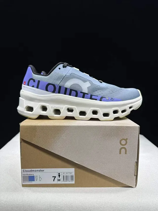 On Gray Purple Engineered Knit Upper Open Hexagonal CloudTec Midsole Sneakers 9