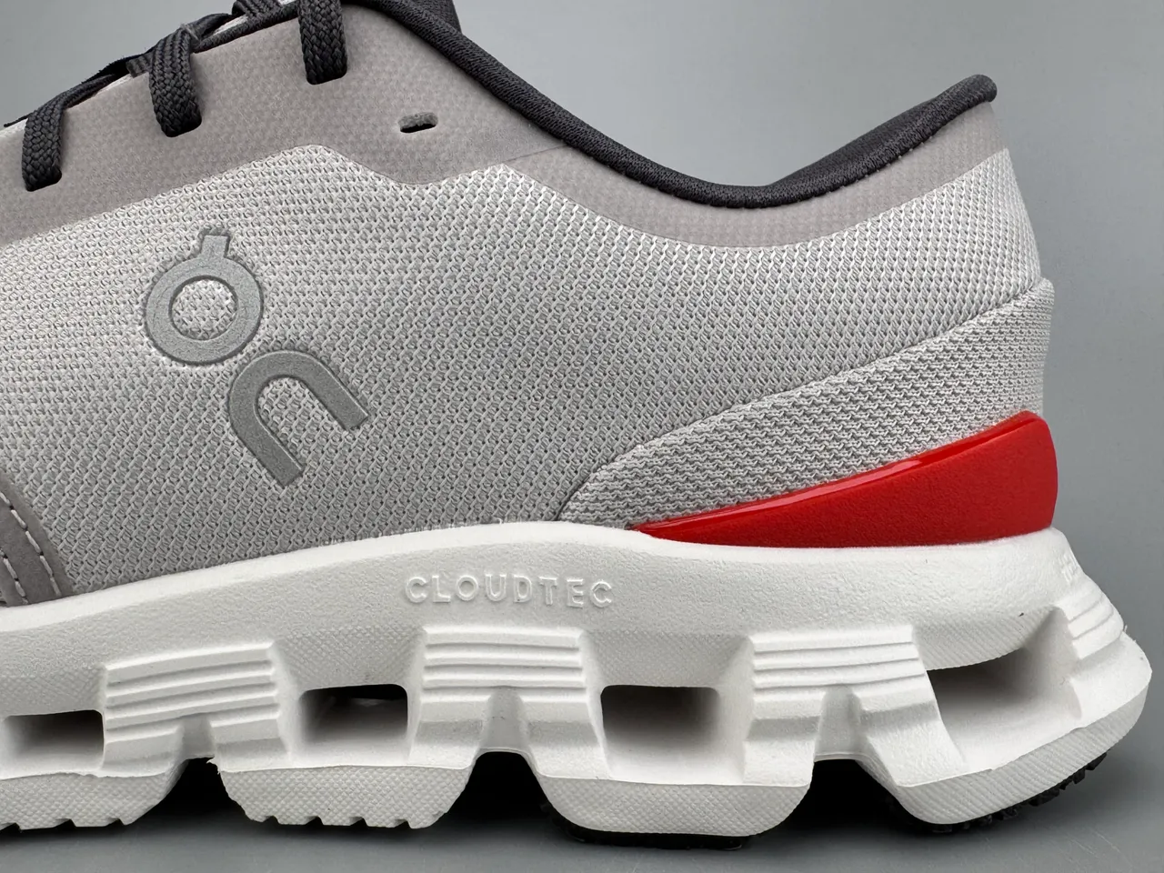 On Gray Red Engineered Knit Upper Open-Cell CloudTec Midsole Running Shoes 7