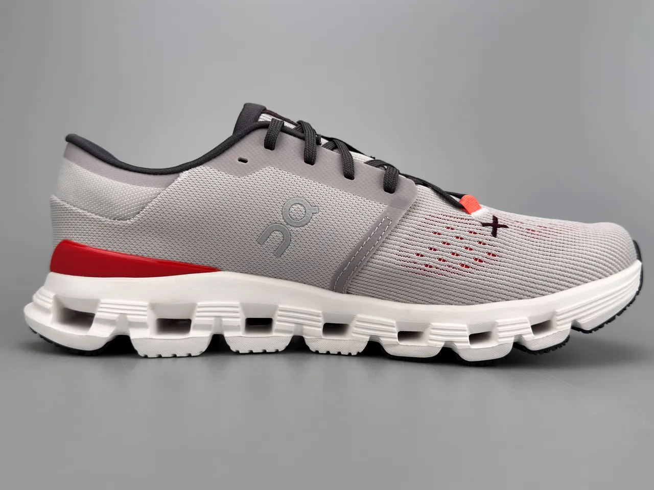 On Gray Red Engineered Knit Upper Open-Cell CloudTec Midsole Running Shoes 10