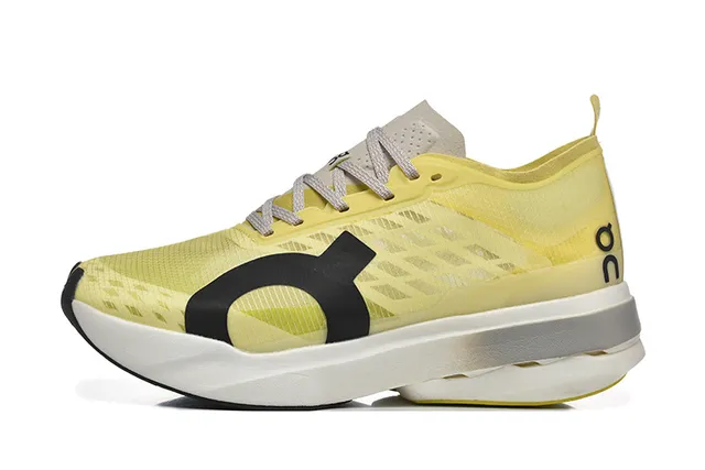 On Yellow Black Engineered Mesh Upper Oversized Cushioned Midsole Running Shoes 4