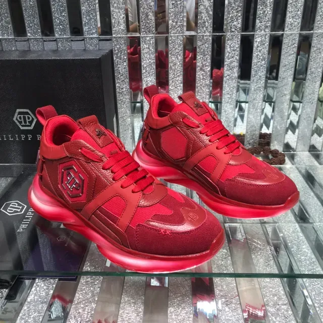 Philipp Plein Big Bang Vermelho Monocromático Material Misto Superior Tênis Chunky 7