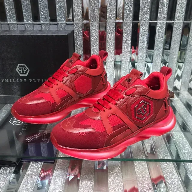 Philipp Plein Big Bang Vermelho Monocromático Material Misto Superior Tênis Chunky 8