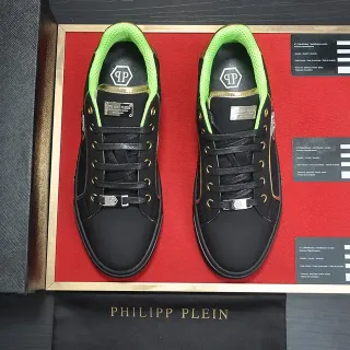 Philipp Plein Black and Neon Green Leather Lifestyle Sneakers