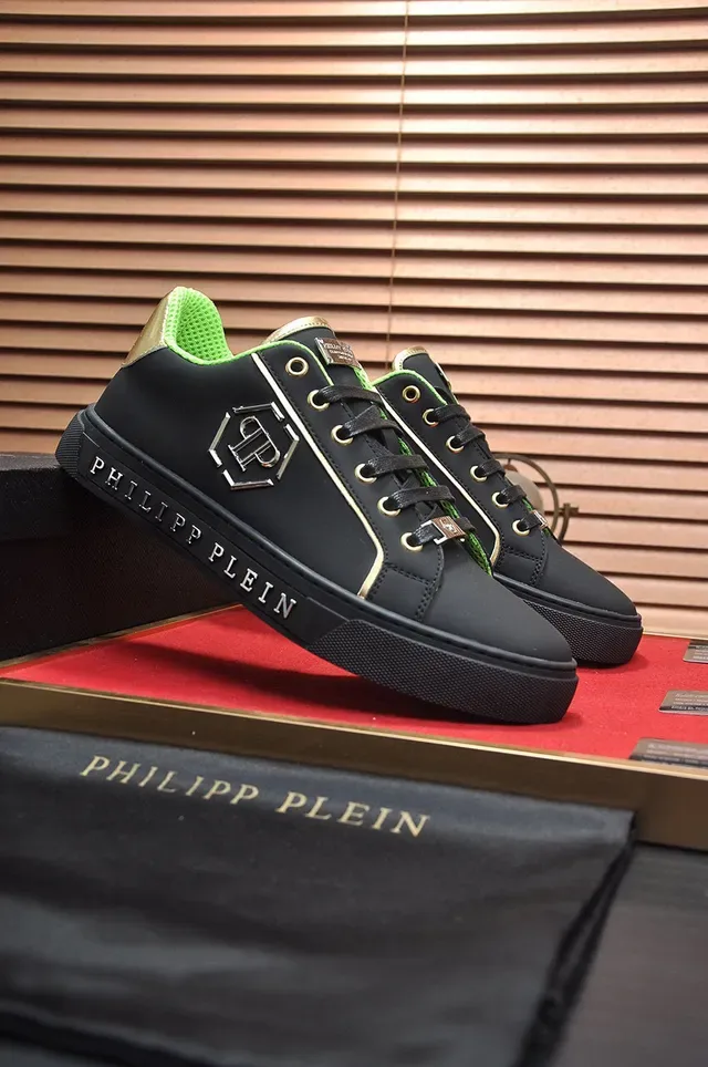 Philipp Plein sneakers lifestyle de couro preto e verde neon 3