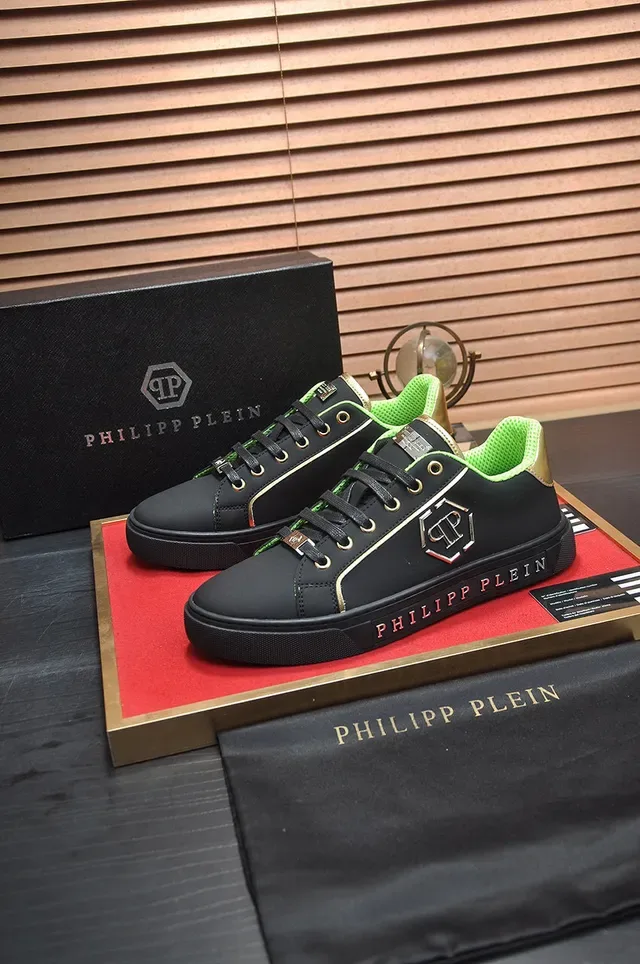 Philipp Plein sneakers lifestyle de couro preto e verde neon 4