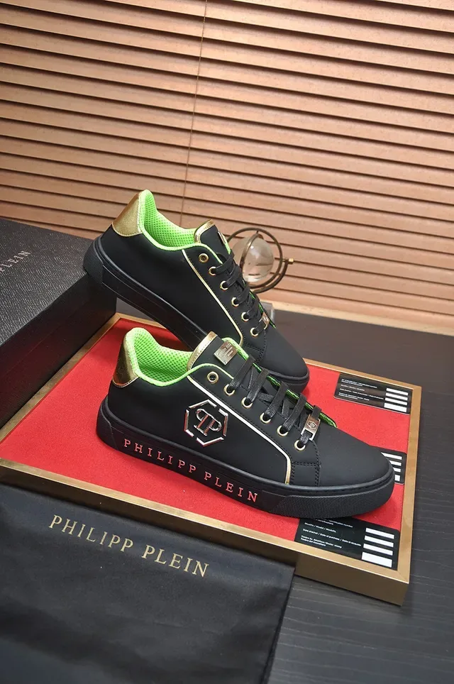 Philipp Plein sneakers lifestyle de couro preto e verde neon 6