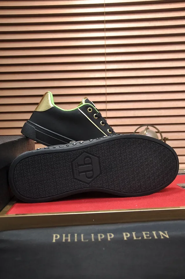 Philipp Plein sneakers lifestyle de couro preto e verde neon 7