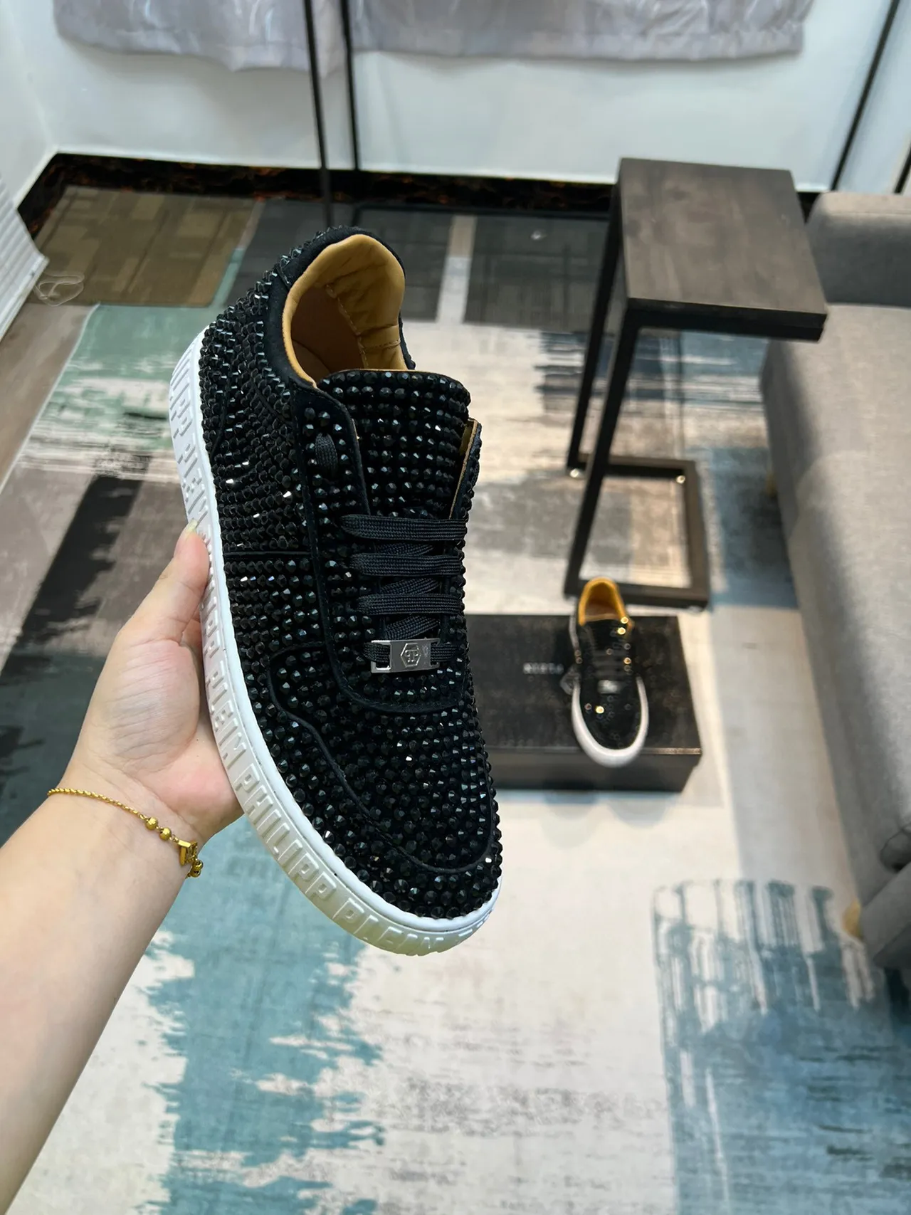 Philipp Plein Noir/Beige Orné de Cristaux Low-Top Lifestyle Sneakers 6