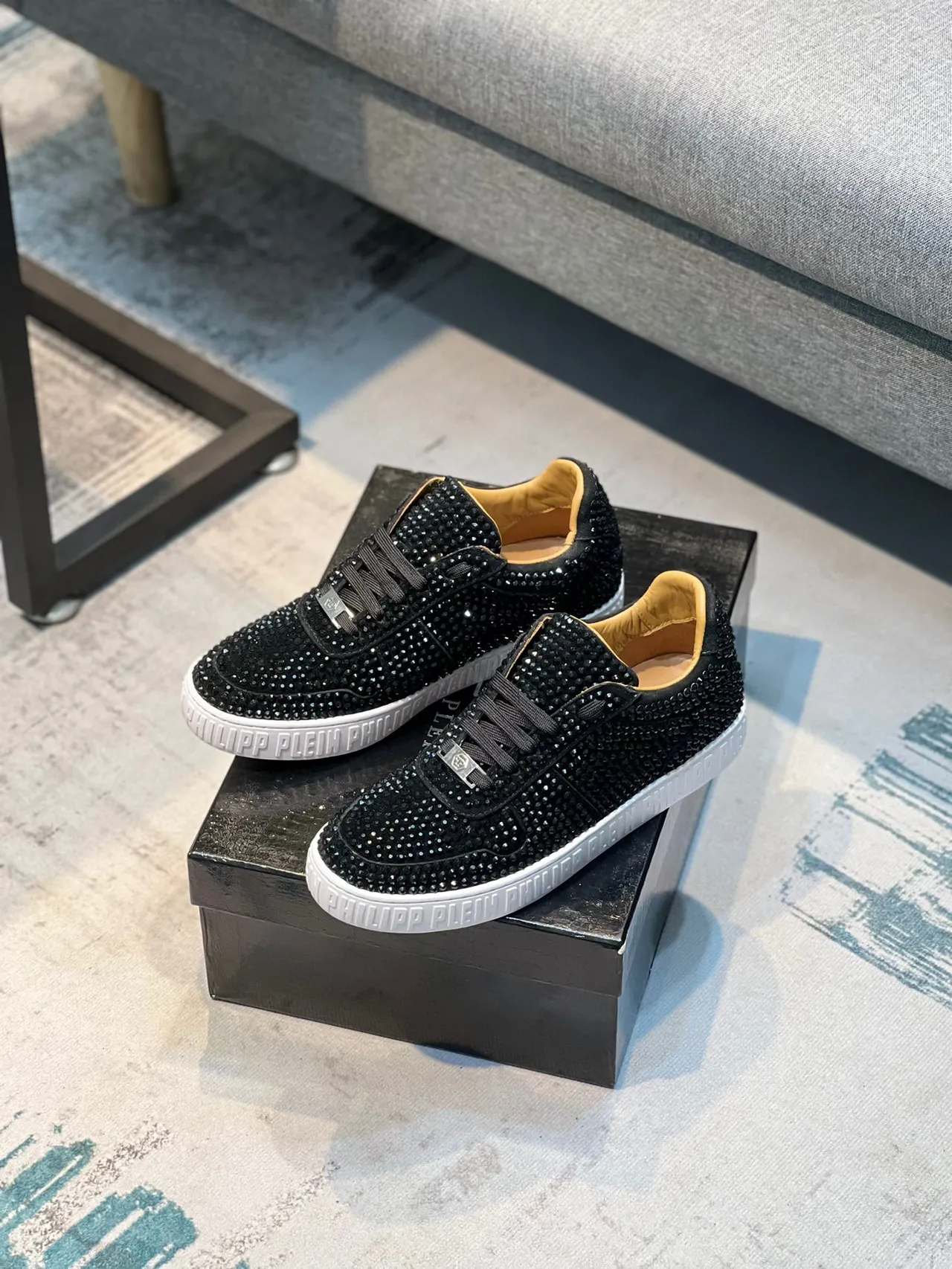 Philipp Plein Noir/Beige Orné de Cristaux Low-Top Lifestyle Sneakers 7