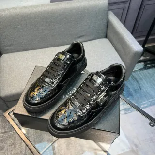 Philipp Plein 黑色专利皮革凤凰刺绣生活方式运动鞋