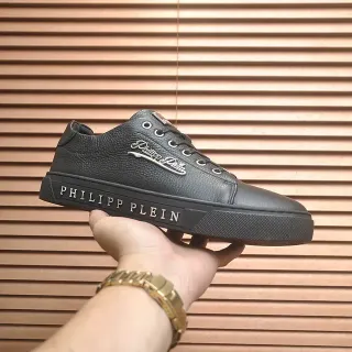 Philipp Plein Black Pebbled Leather Platform Lifestyle Sneakers