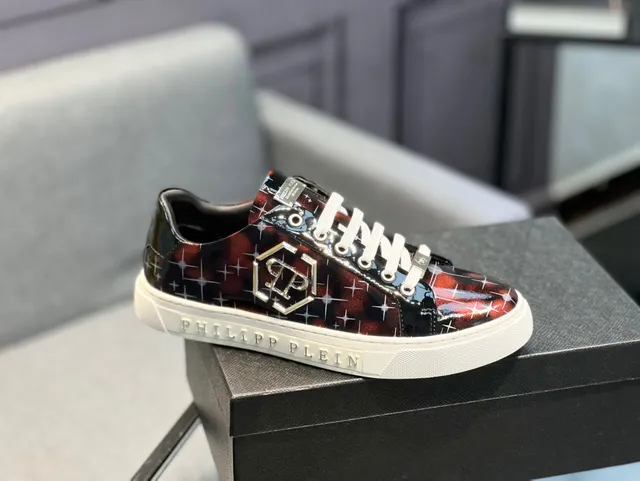 Philipp Plein أسود أحمر لامع بولي يوريثان أعلى تدرج قزحي أسلوب حياة حذاء رياضي 9