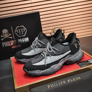 Philipp Plein 黑色银色针织鞋面厚实雕塑鞋底生活方式运动鞋