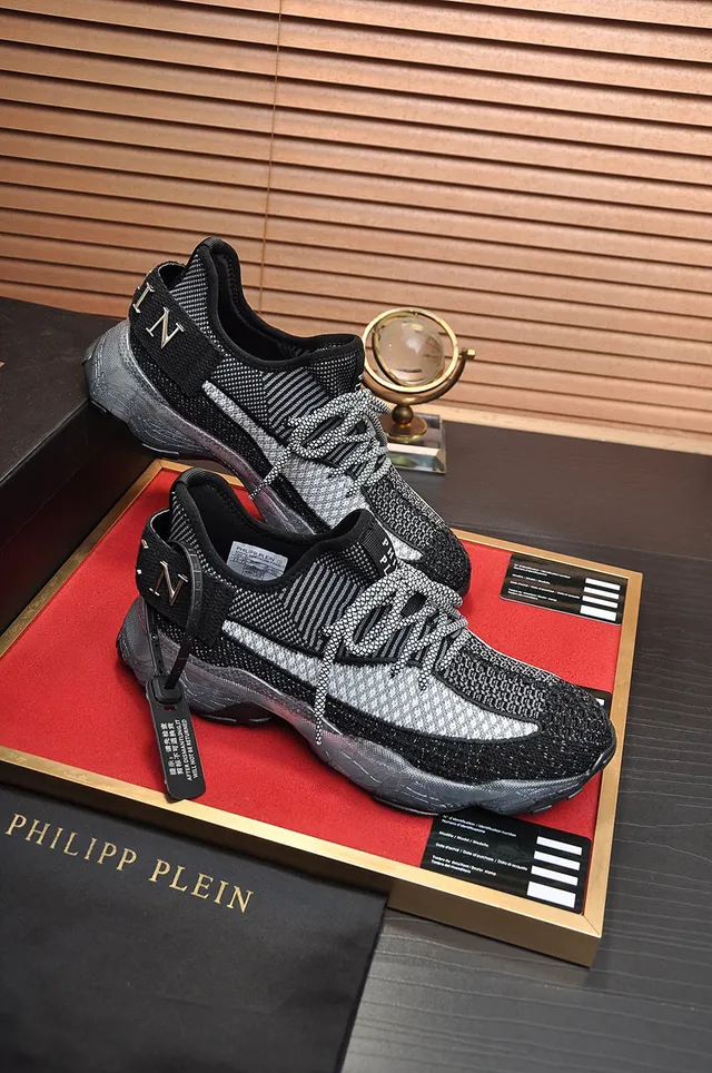 Philipp Plein Sneakers lifestyle noires et argentées en knit à semelle chunky sculptée 5